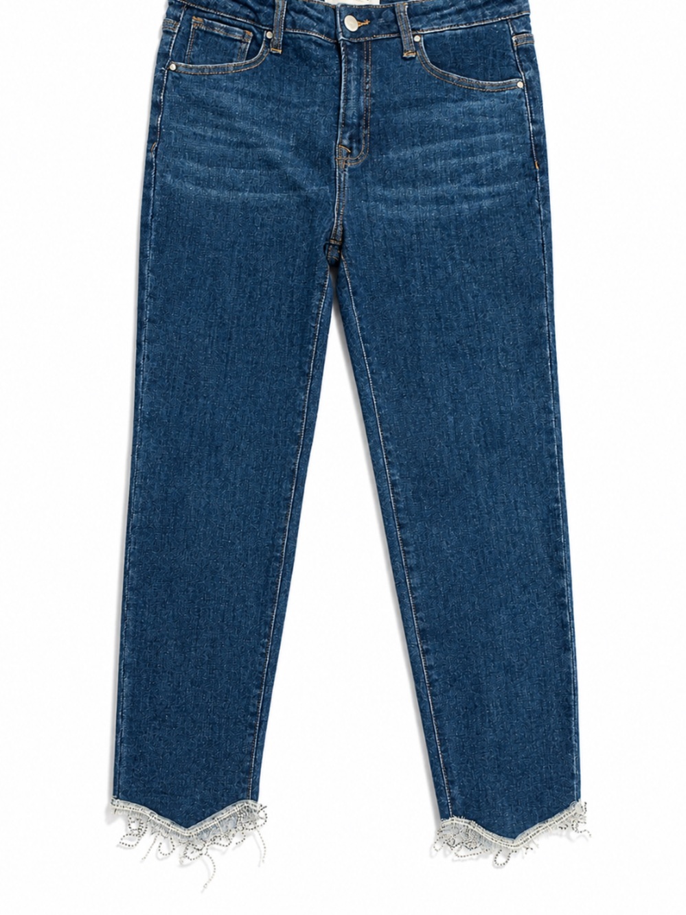 Risen Rhinestone Fringe Jeans Western Glam Raw Hem Ankle Bling Denim Size 9/29